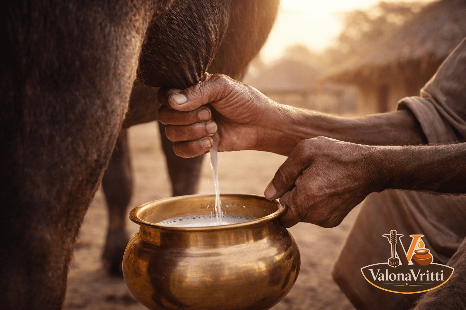 1. Hand-Milking - Bilona Ghee Process at ValonaVritti Jamkhambhaliya