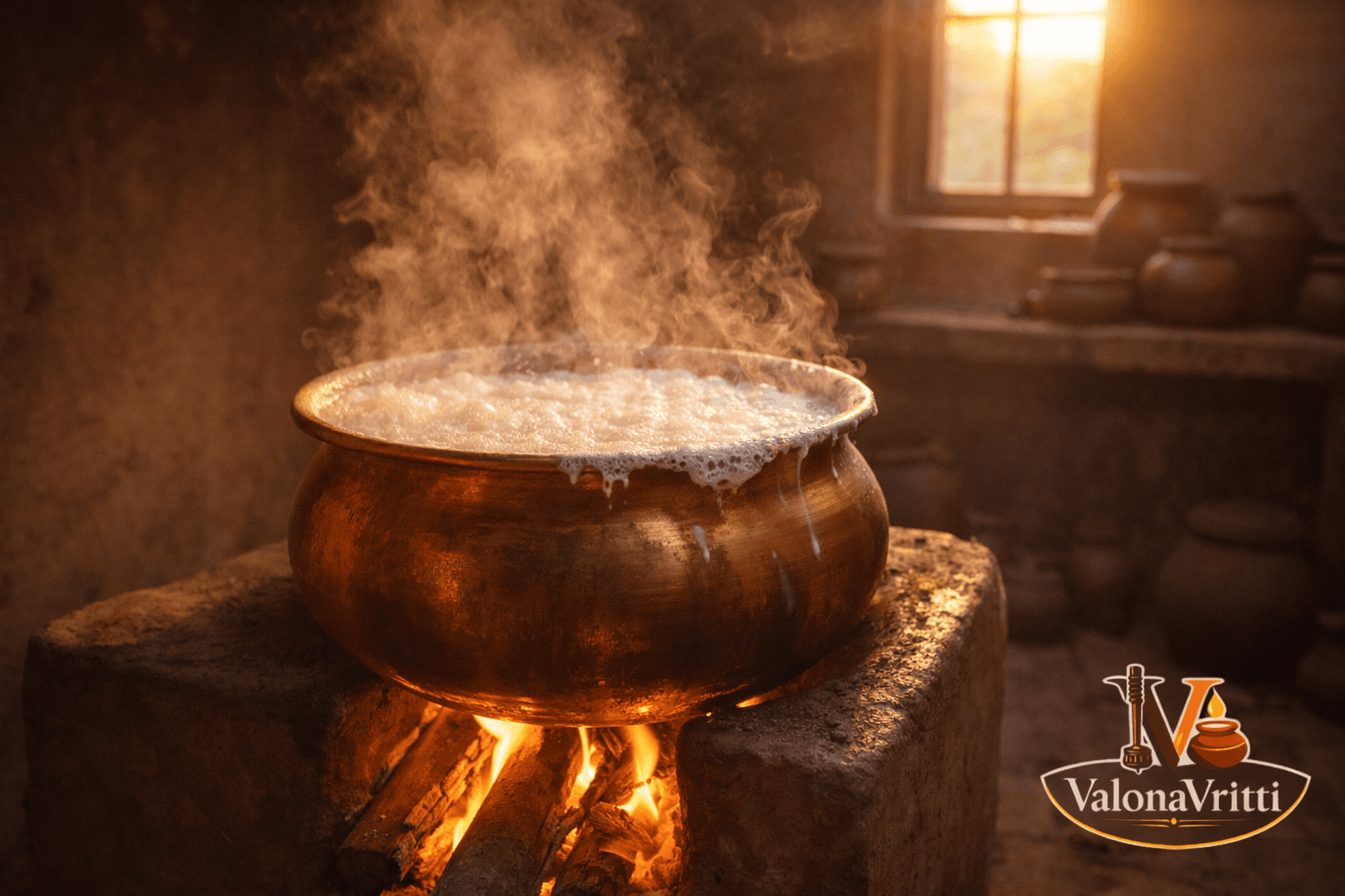 2. Boiling & Cooling - Bilona Ghee Process at ValonaVritti Jamkhambhaliya