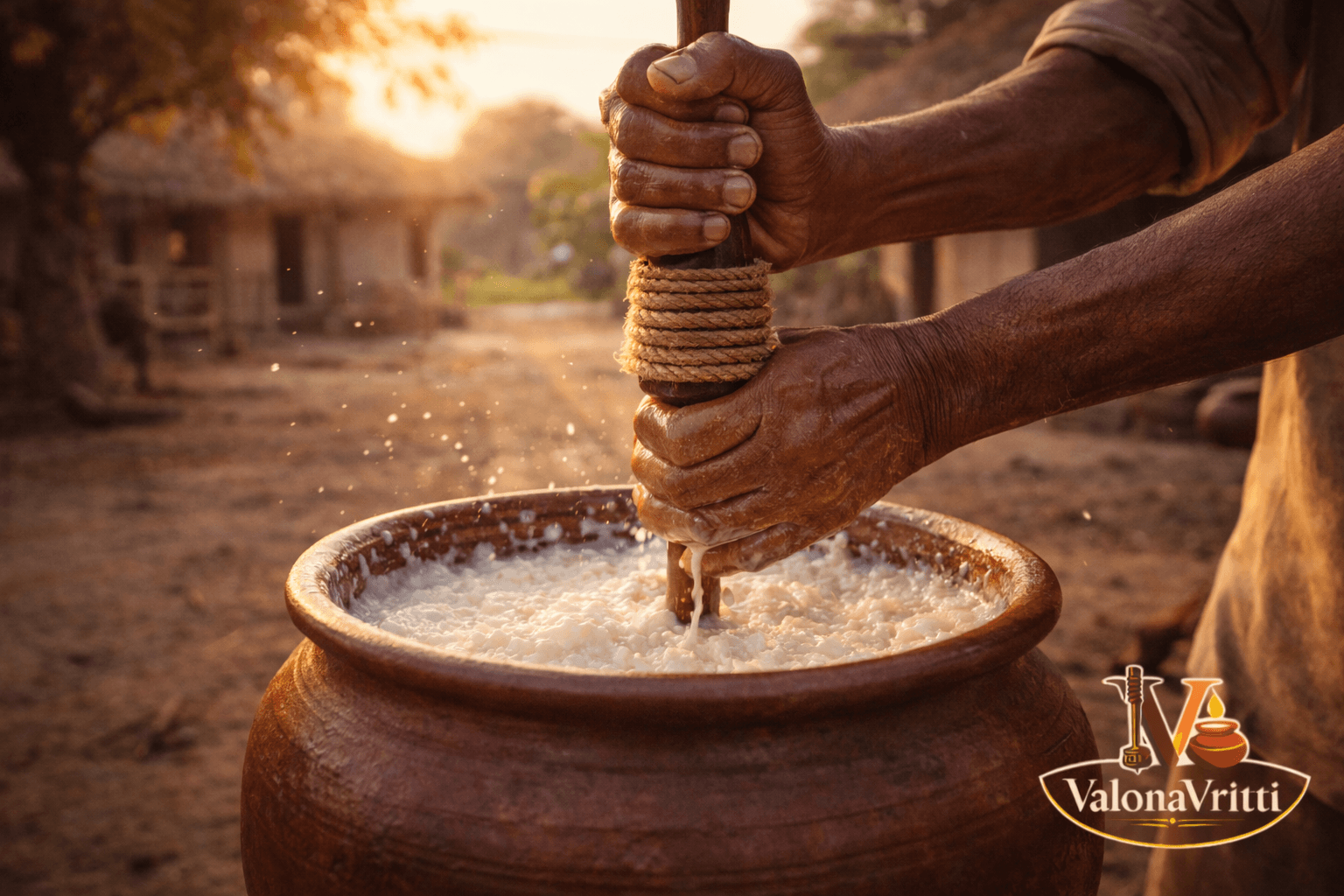 4. Bilona Churning - Bilona Ghee Process at ValonaVritti Jamkhambhaliya