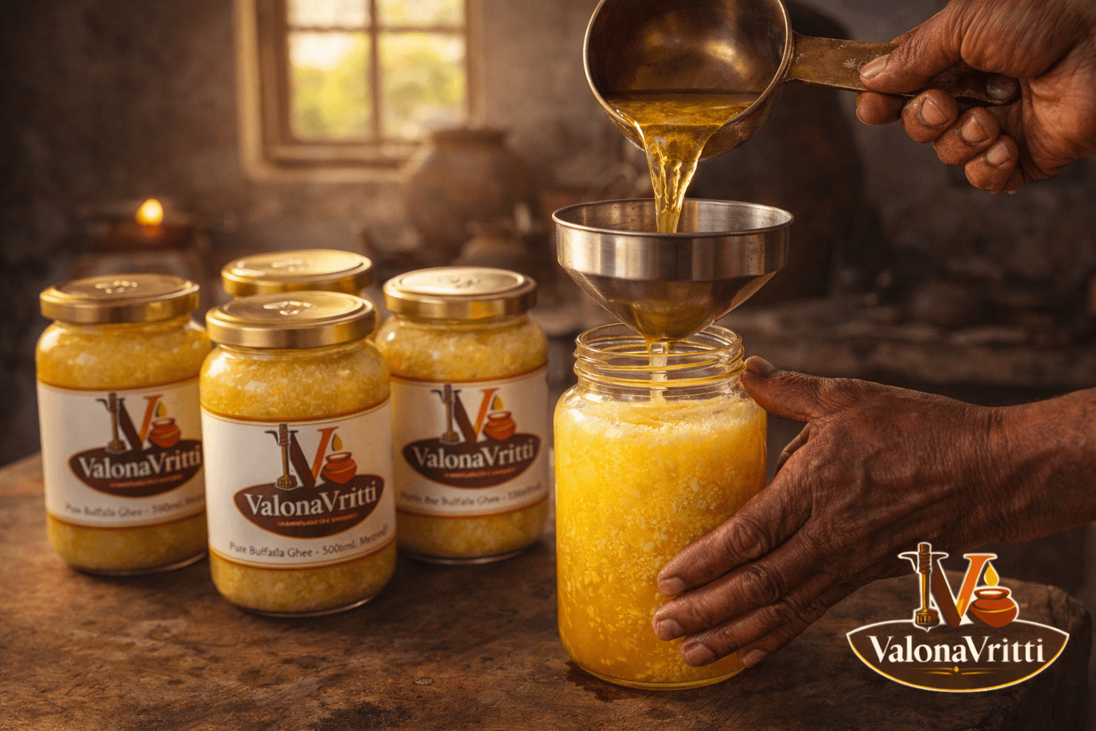 6. Filtering & Packaging - Bilona Ghee Process at ValonaVritti Jamkhambhaliya